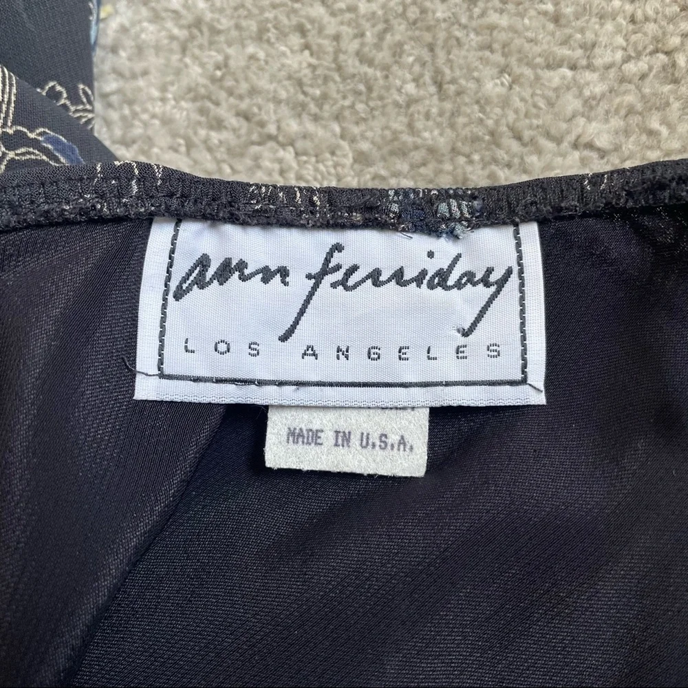 Ann Ferriday Vintage Black Floral Lace Trim Rayon USA Made Dress Size Small - Picture 5 of 9